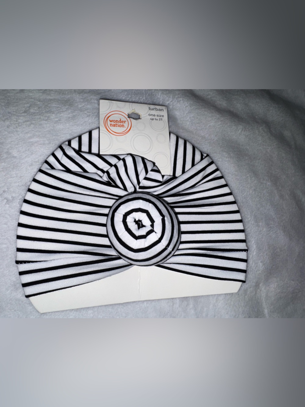 Wonder Nation Black & White Striped Baby Turban with Rosette